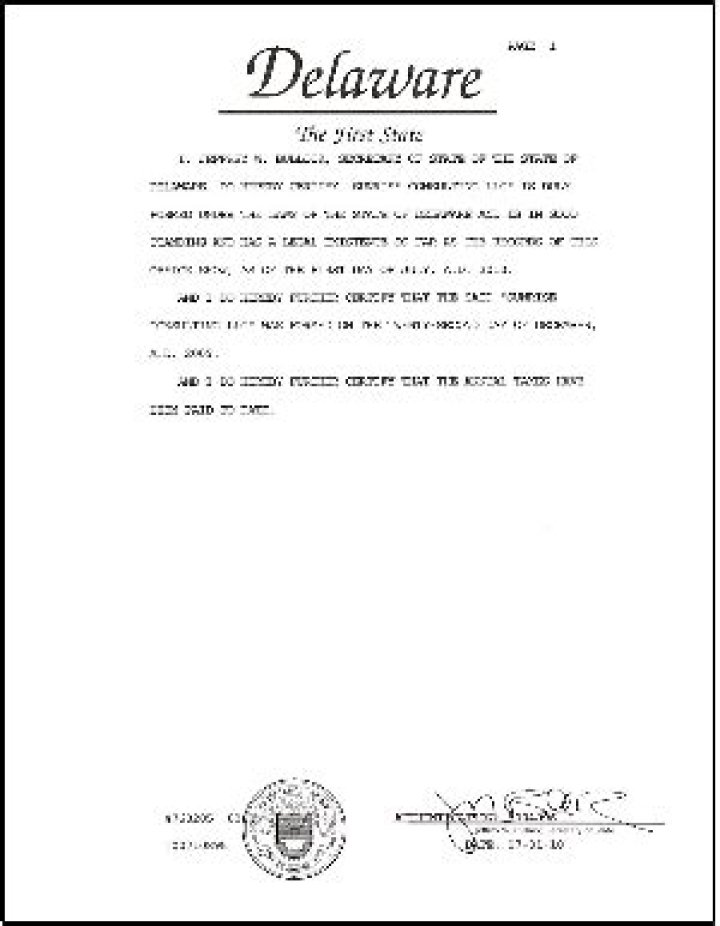 Does Delaware have a certificate of filing?