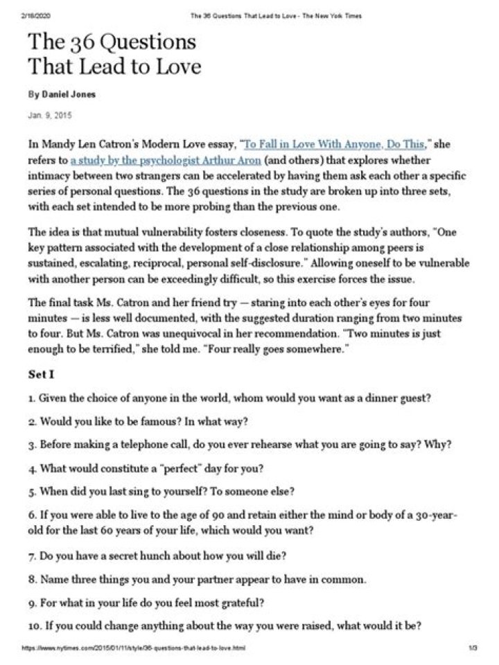 What are the 36 questions that lead to love again?