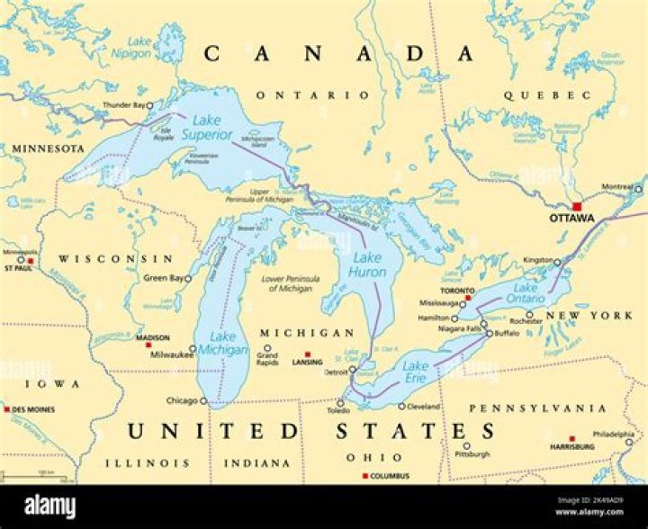 What countries border the Great Lakes?